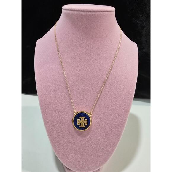 Tory Burch Kira Lazuli Logo Pendant Necklace on Delicate 16" Chain w/2" Extender - Picture 1 of 6